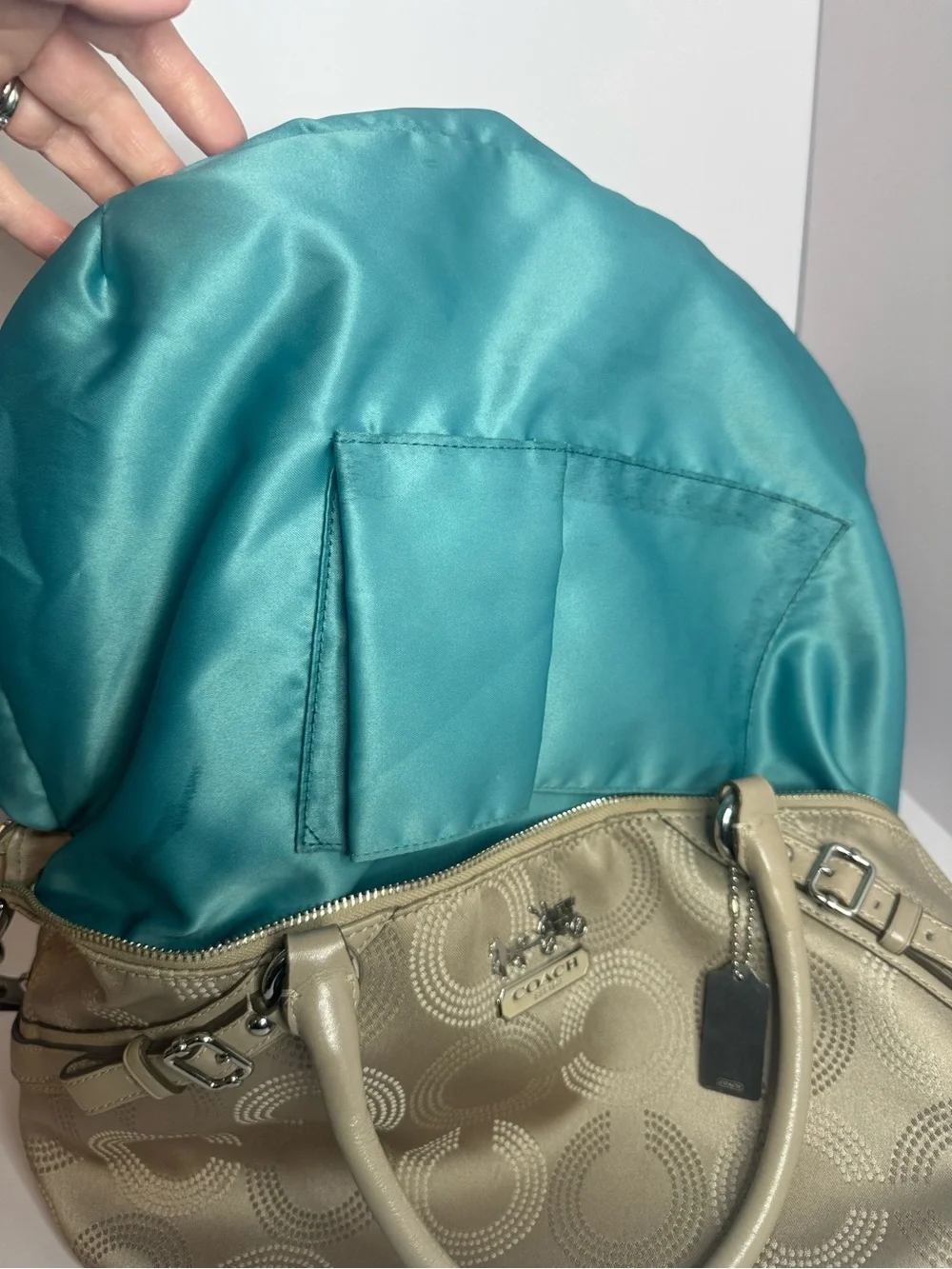 #298 Coach Madison Dotted Op Art Sophia Satchel Two-Way Bag - Picture 13 of 13